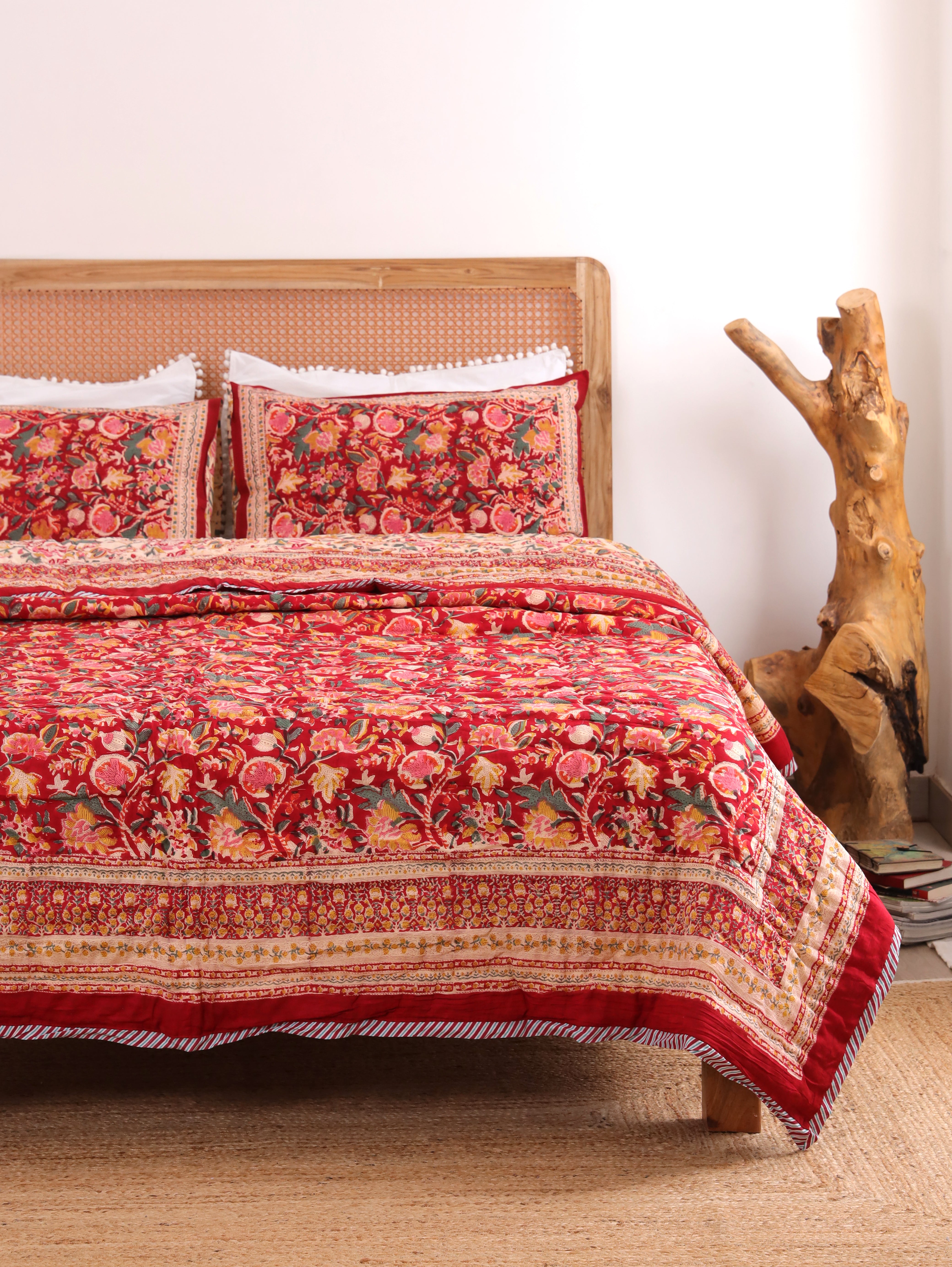 Royal Red Bloom Reversible Cloud Quilt