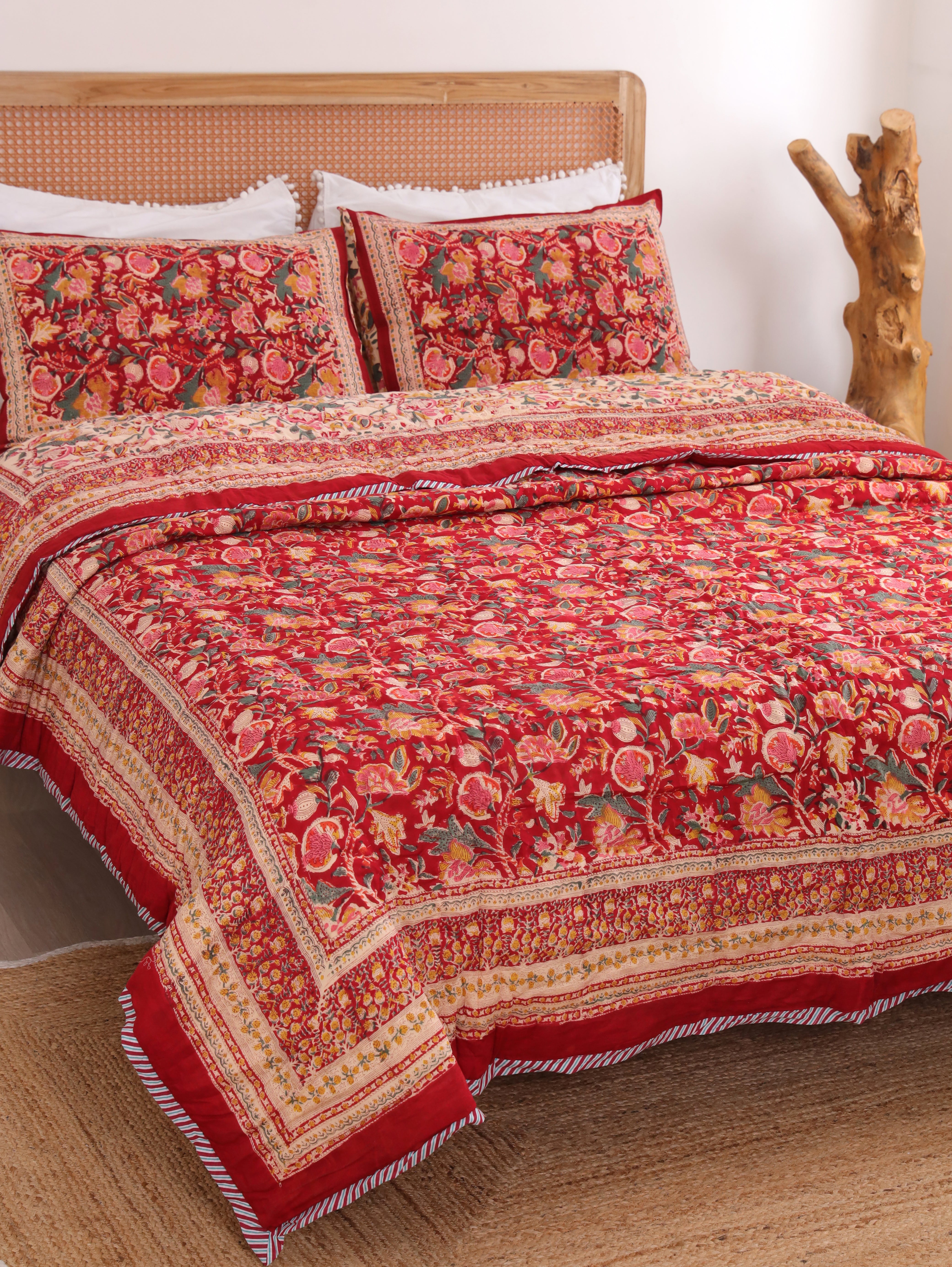 Royal Red Bloom Reversible Cloud Quilt