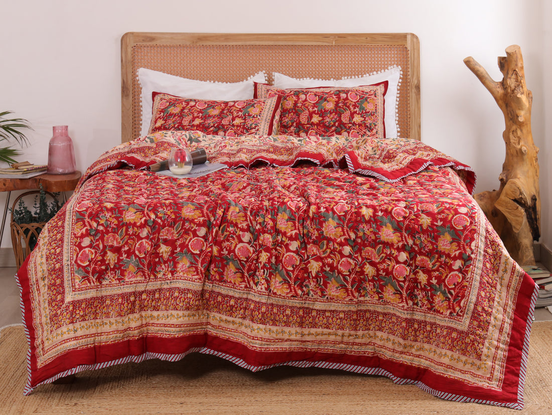 Royal Red Bloom Reversible Cloud Quilt