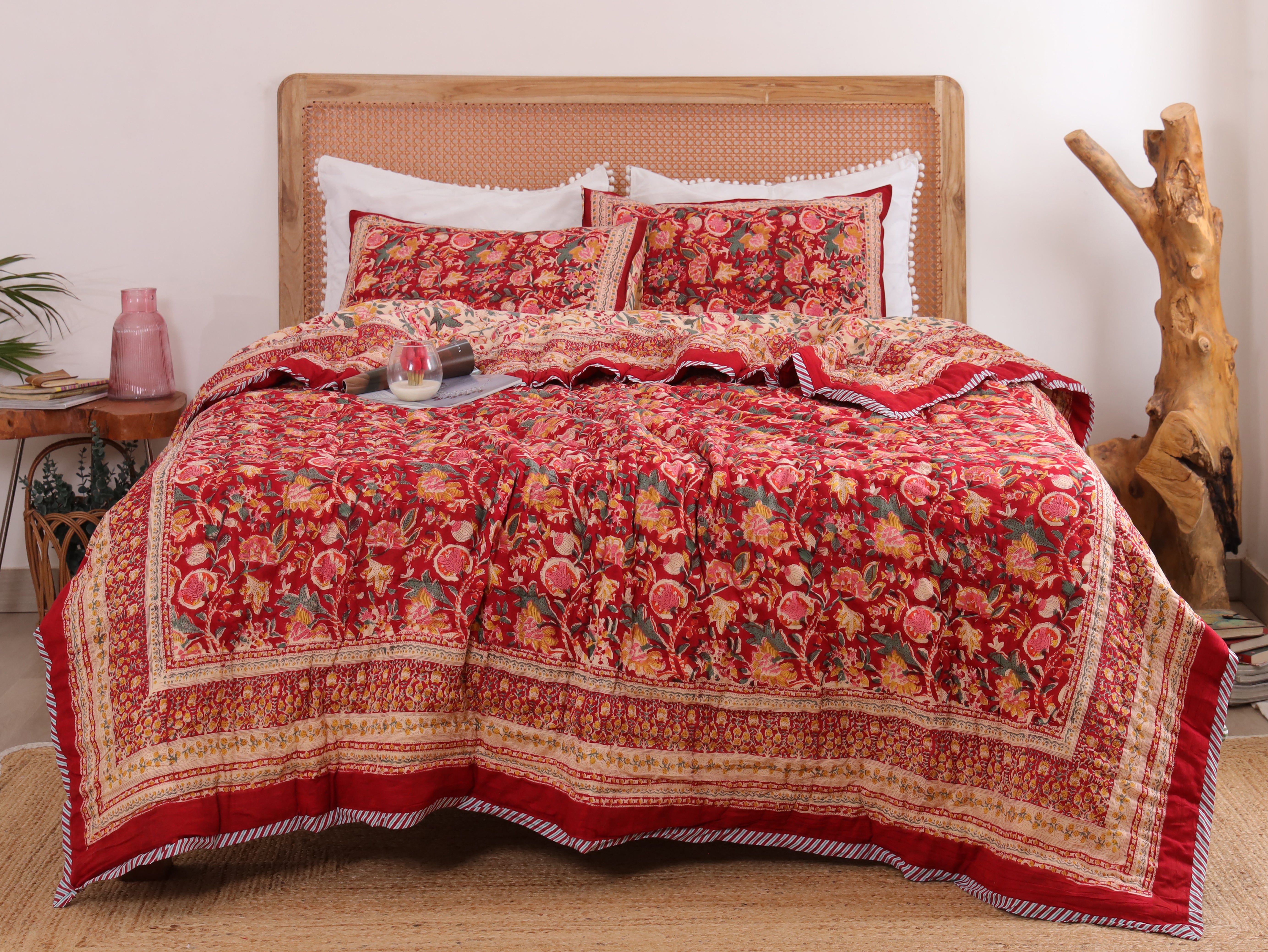 Royal Red Bloom Reversible Cloud Quilt
