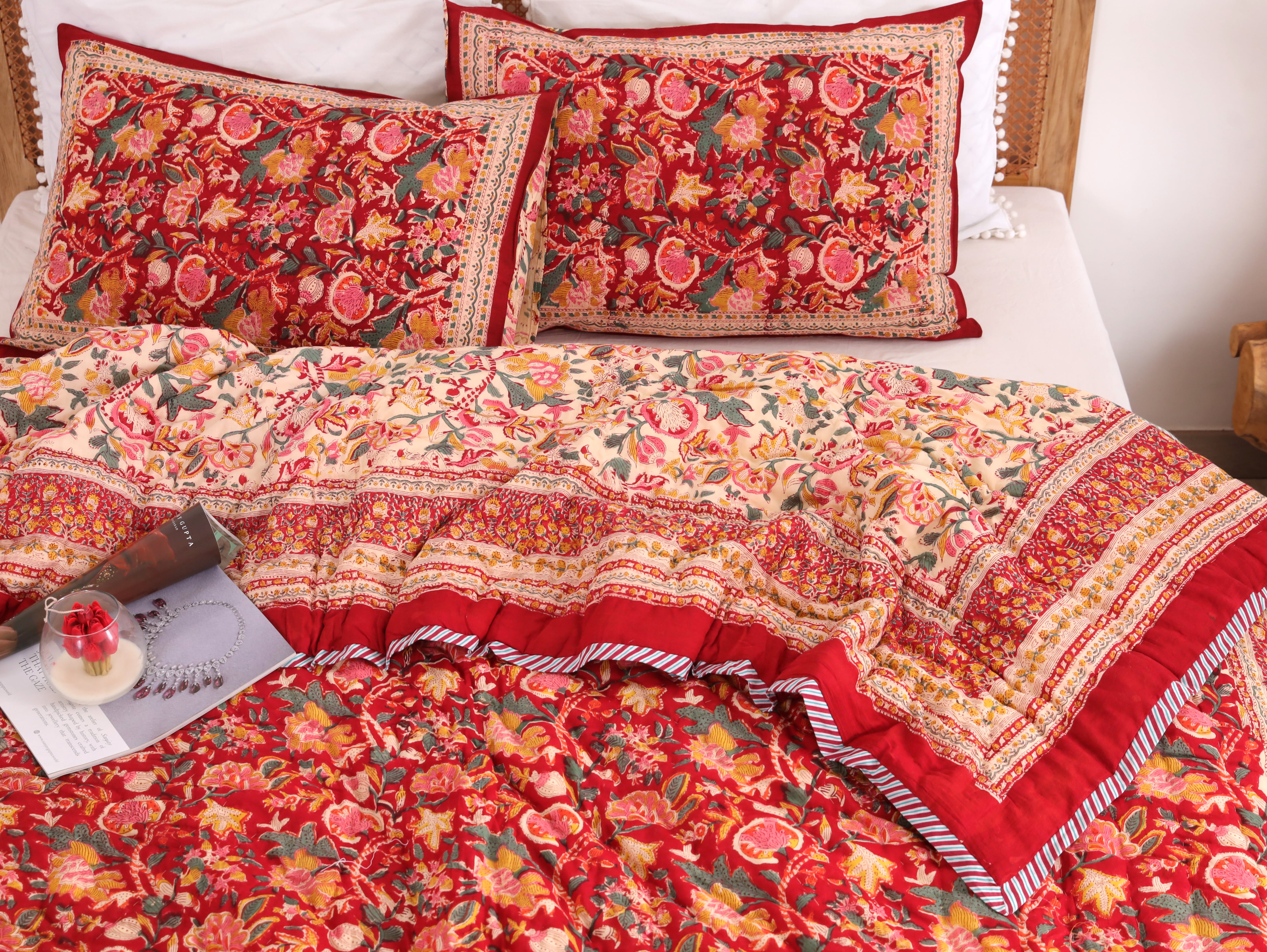Royal Red Bloom Reversible Cloud Quilt