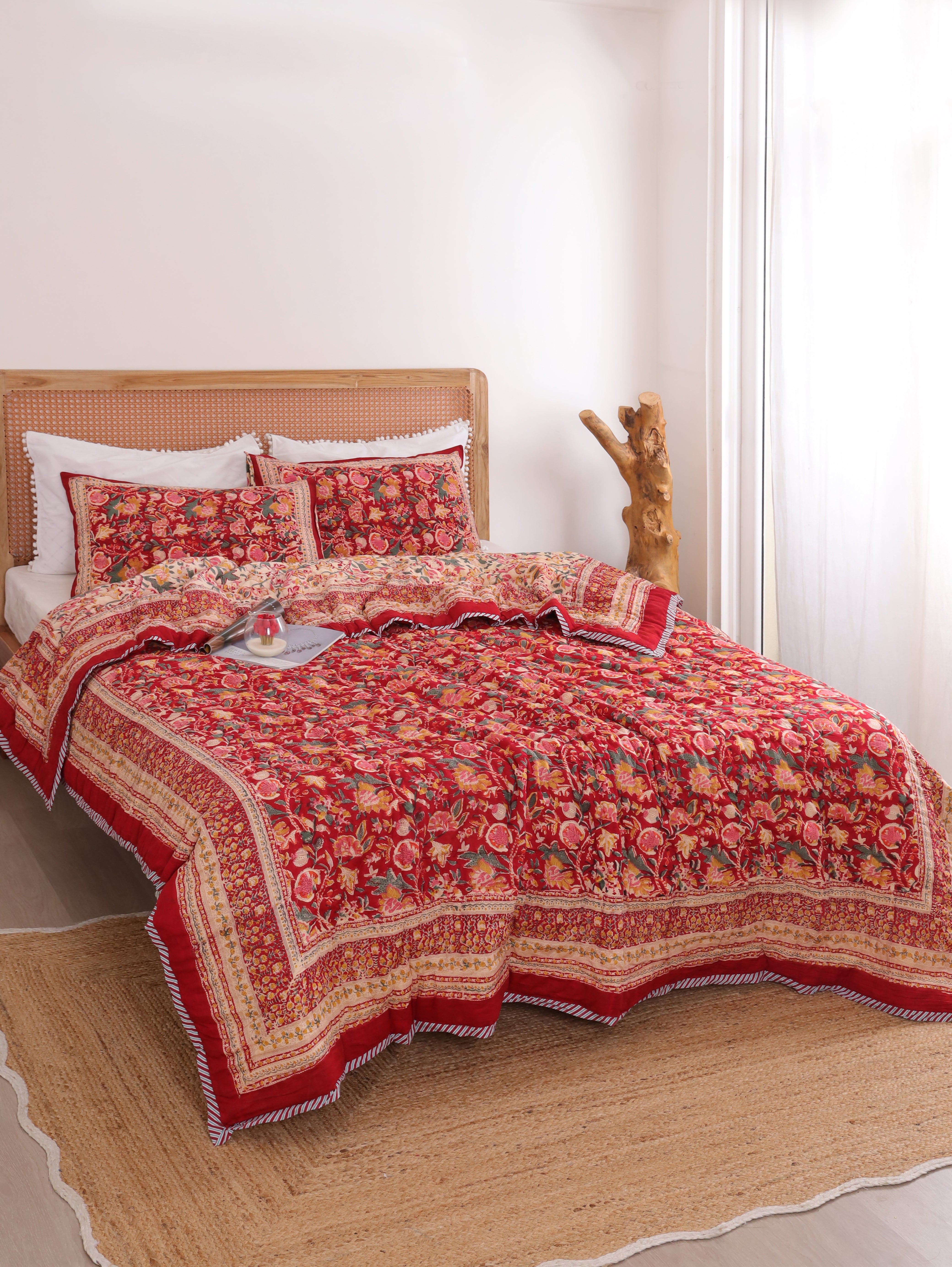 Royal Red Bloom Reversible Cloud Quilt