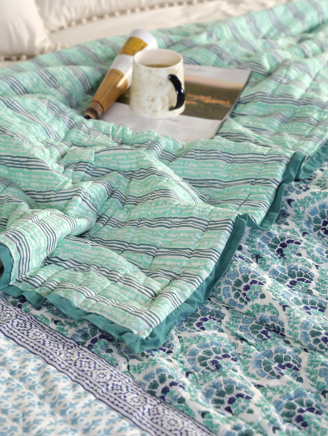 Coral Blue Reversible Quilt