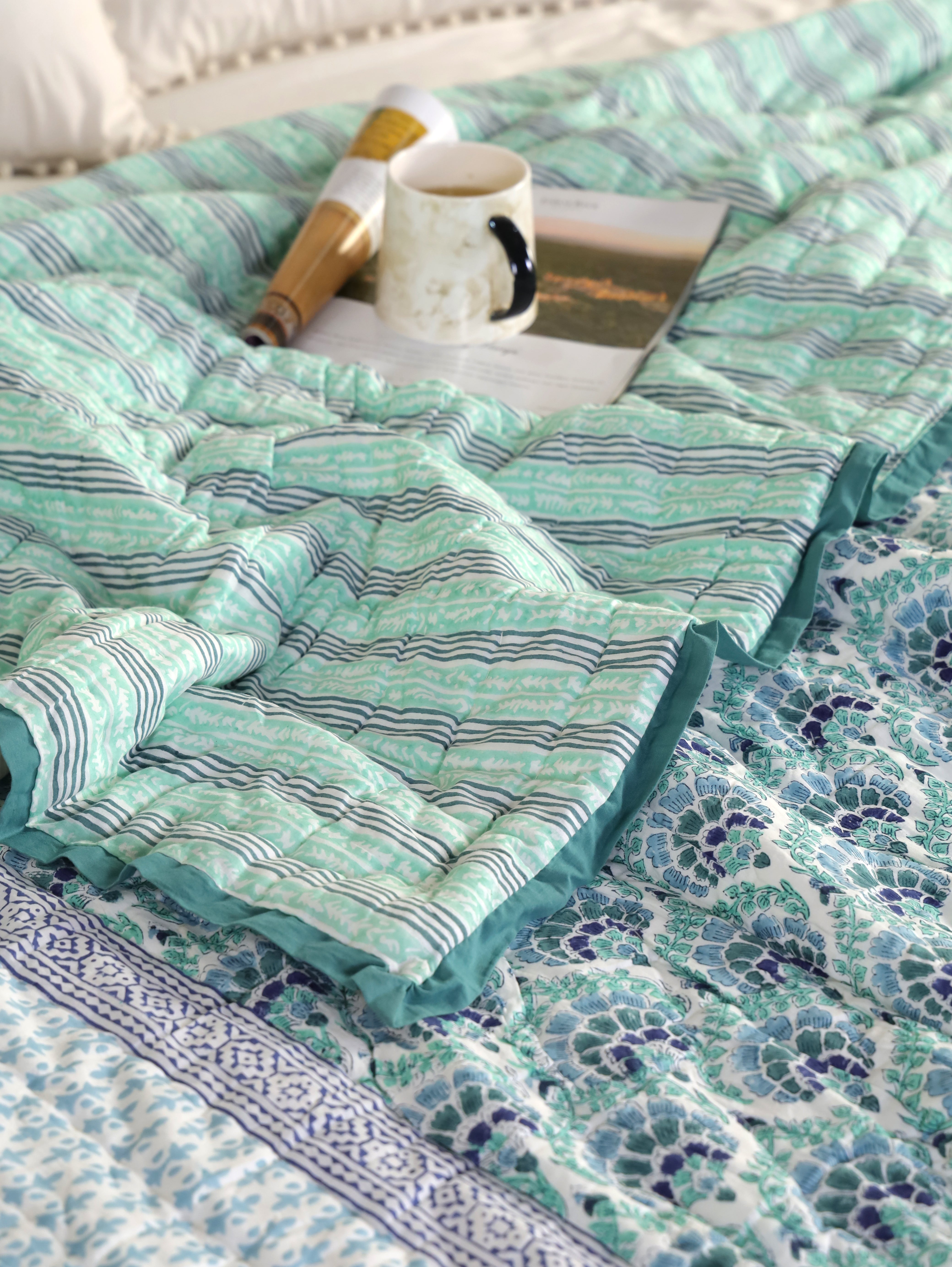 Coral Blue Reversible Quilt