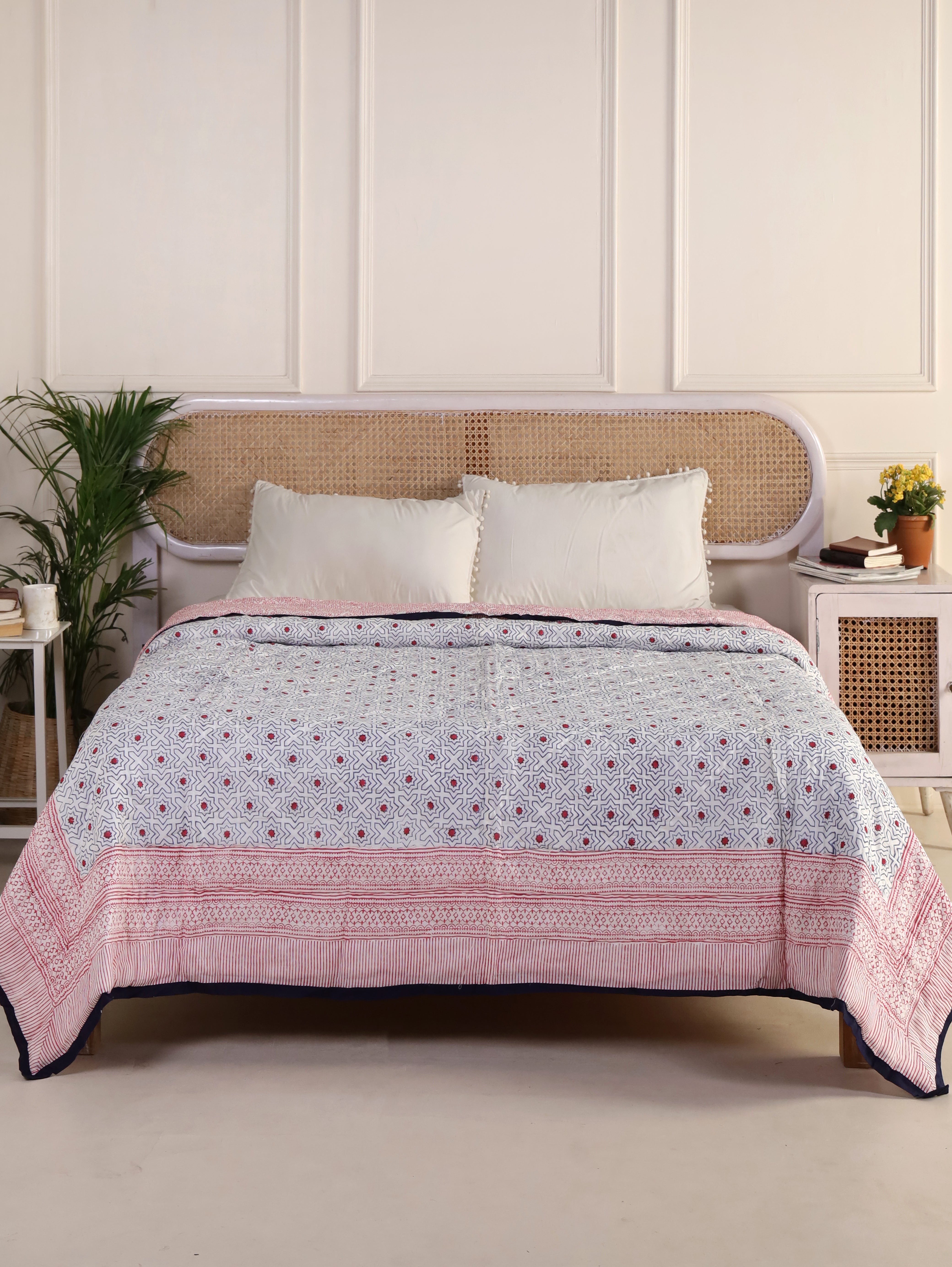 Red Star Geometric Reversible Quilt