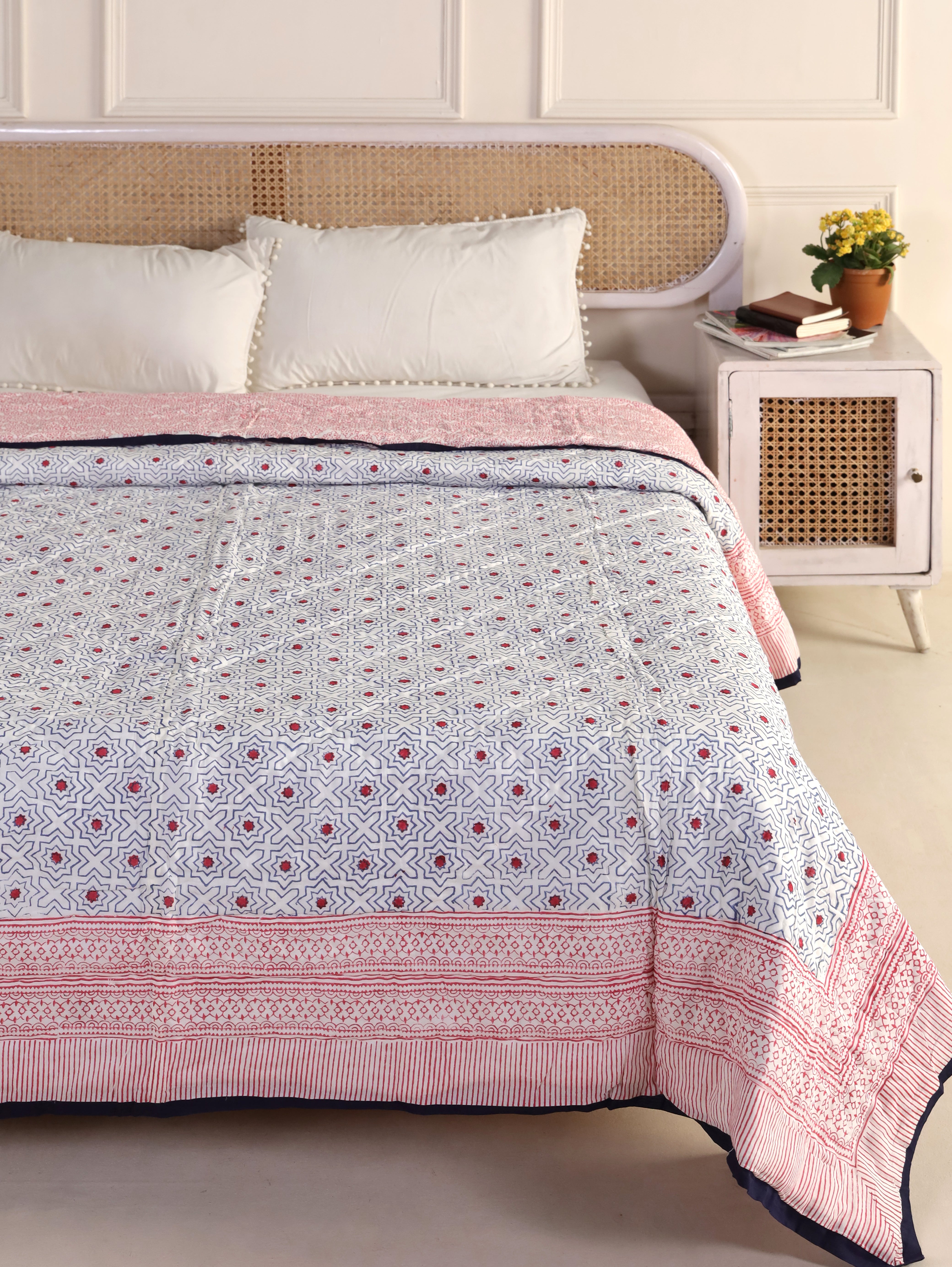 Red Star Geometric Reversible Quilt