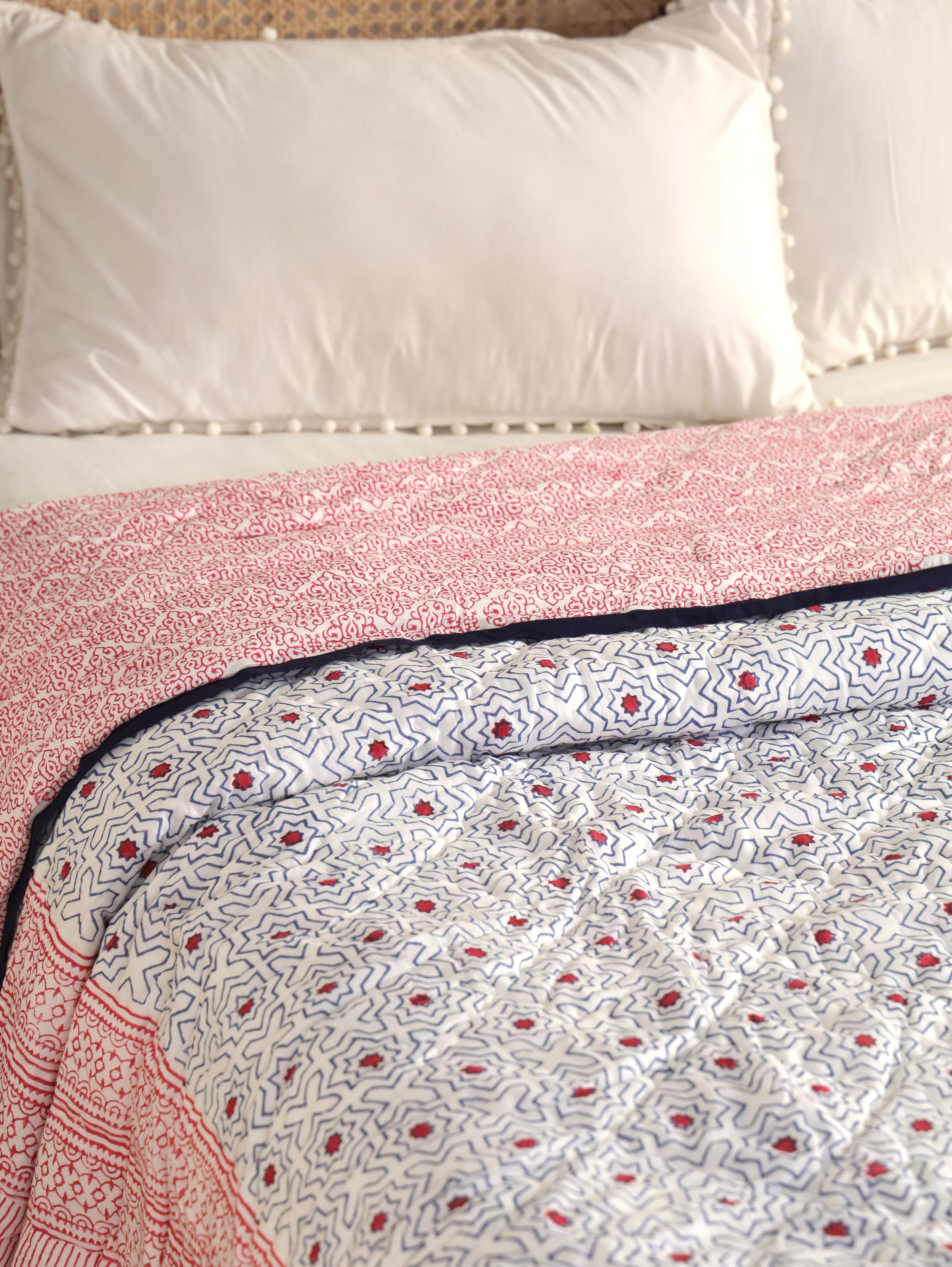 Red Star Geometric Reversible Quilt