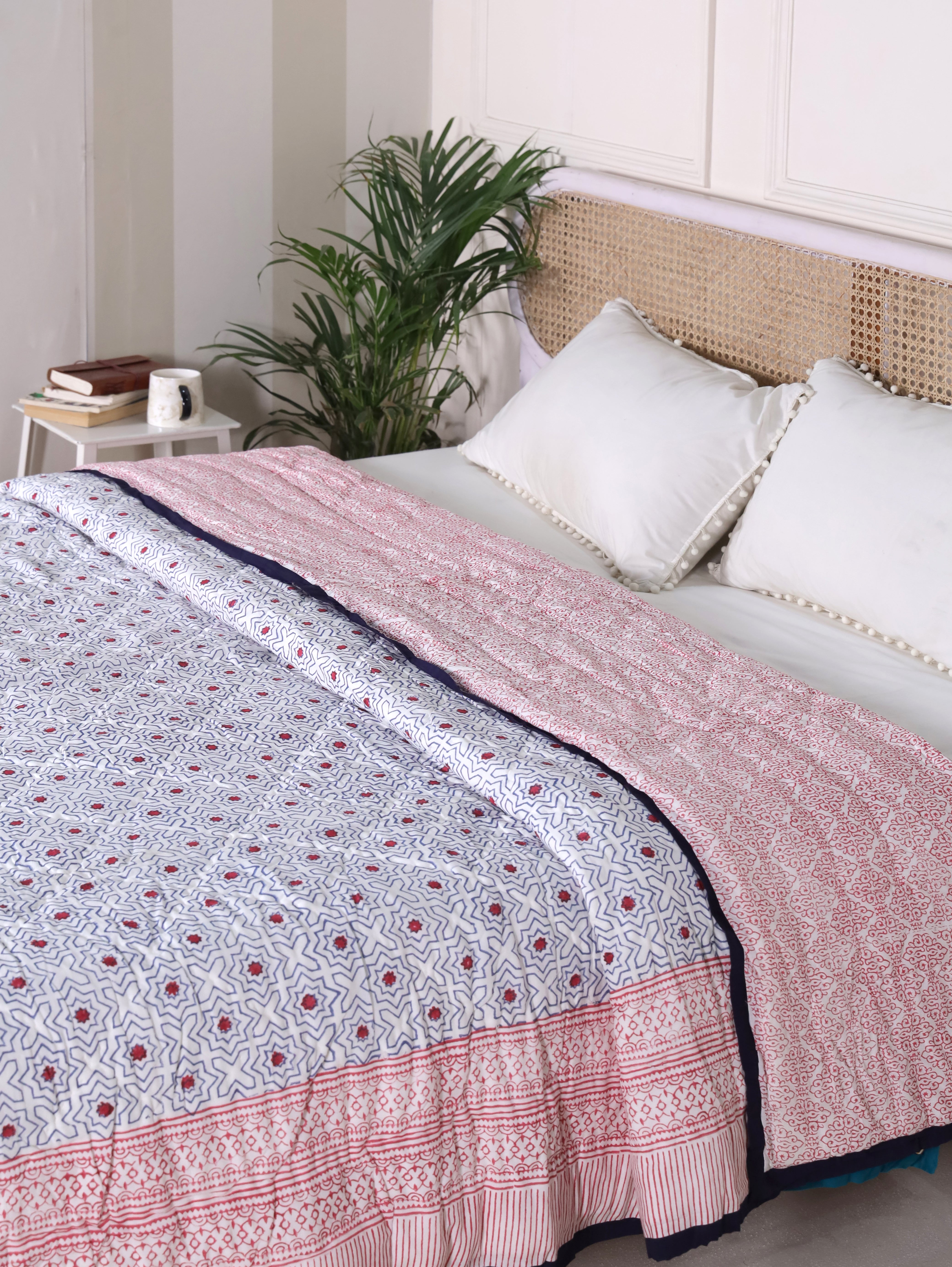 Red Star Geometric Reversible Quilt