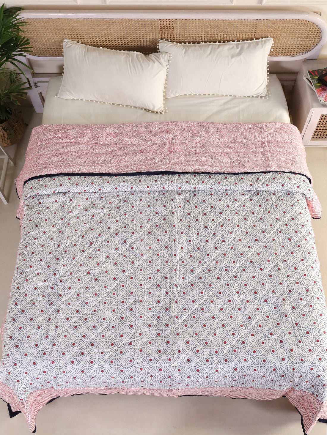 Red Star Geometric Reversible Quilt