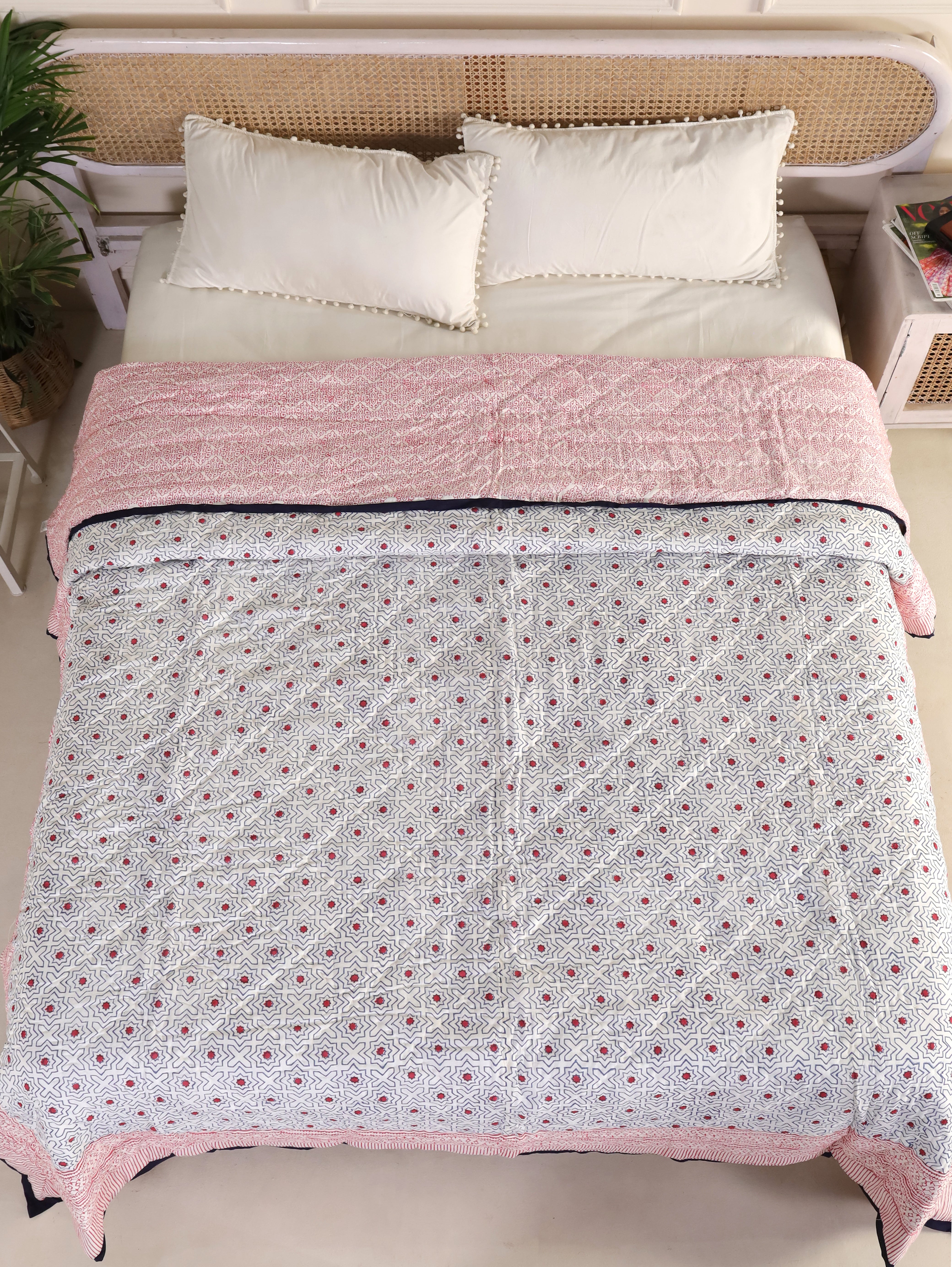 Red Star Geometric Reversible Quilt