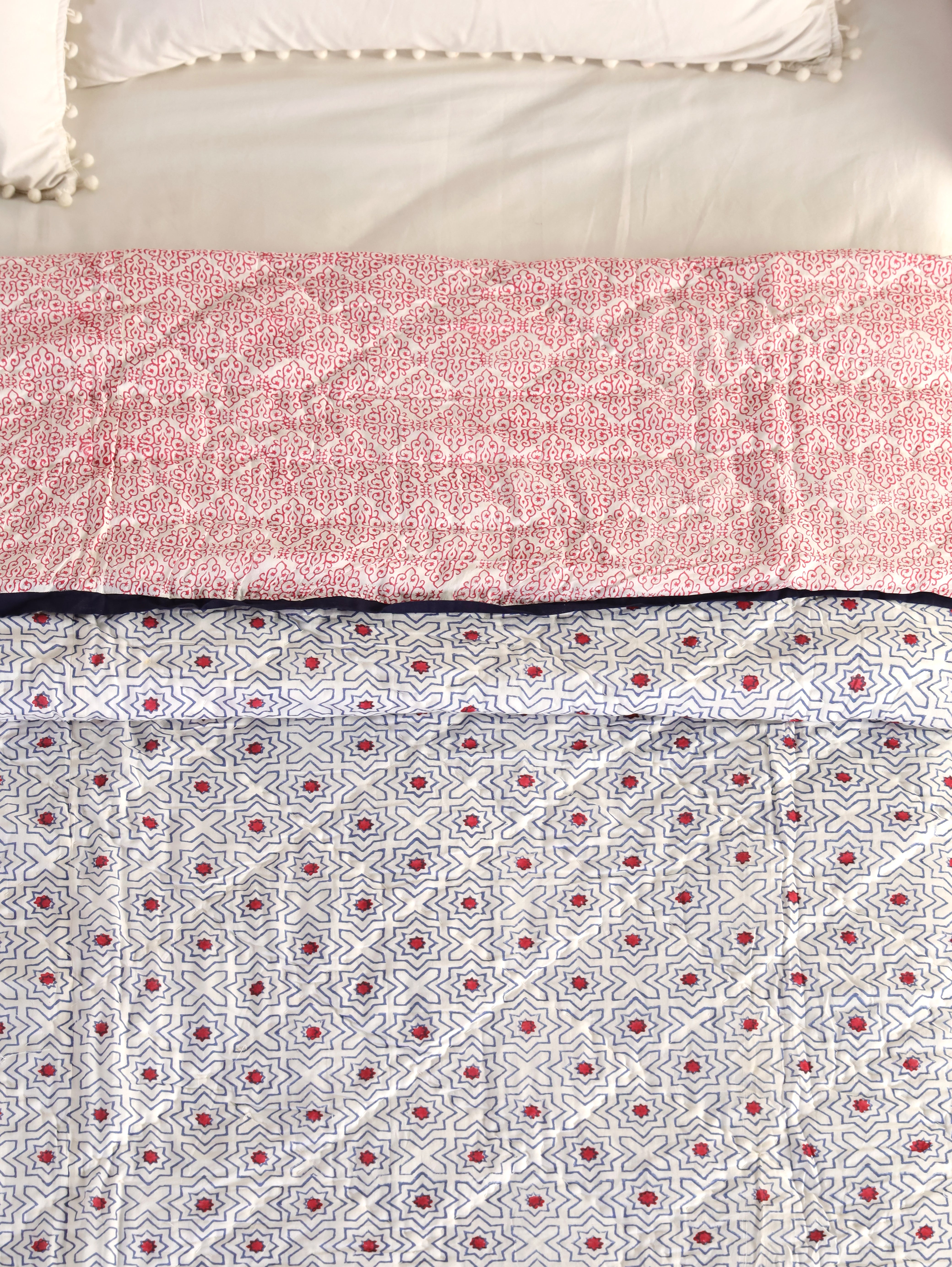 Red Star Geometric Reversible Quilt