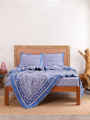 Blue Vine Bloom Reversible Cloud Quilt