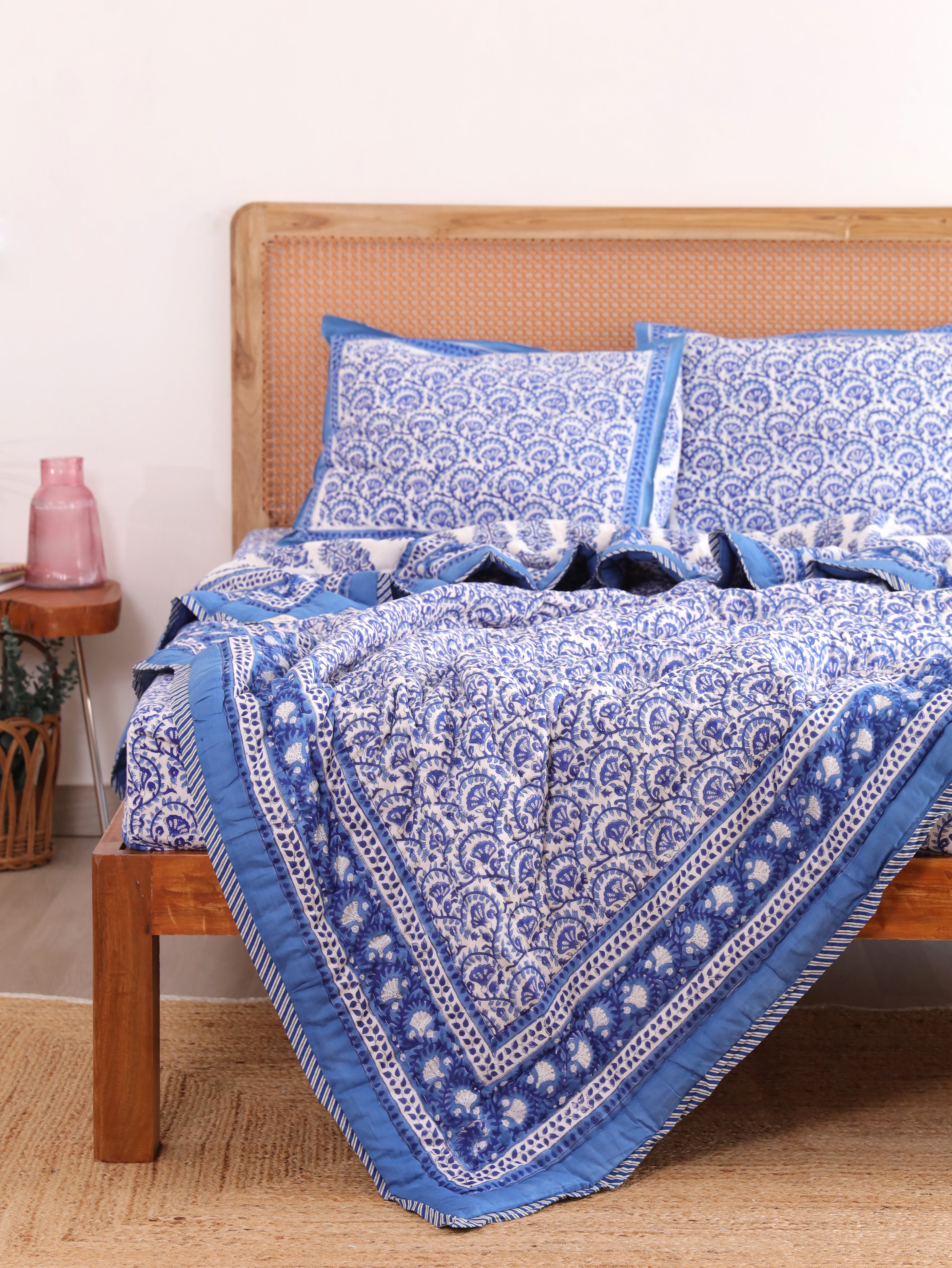 Blue Vine Bloom Reversible Cloud Quilt