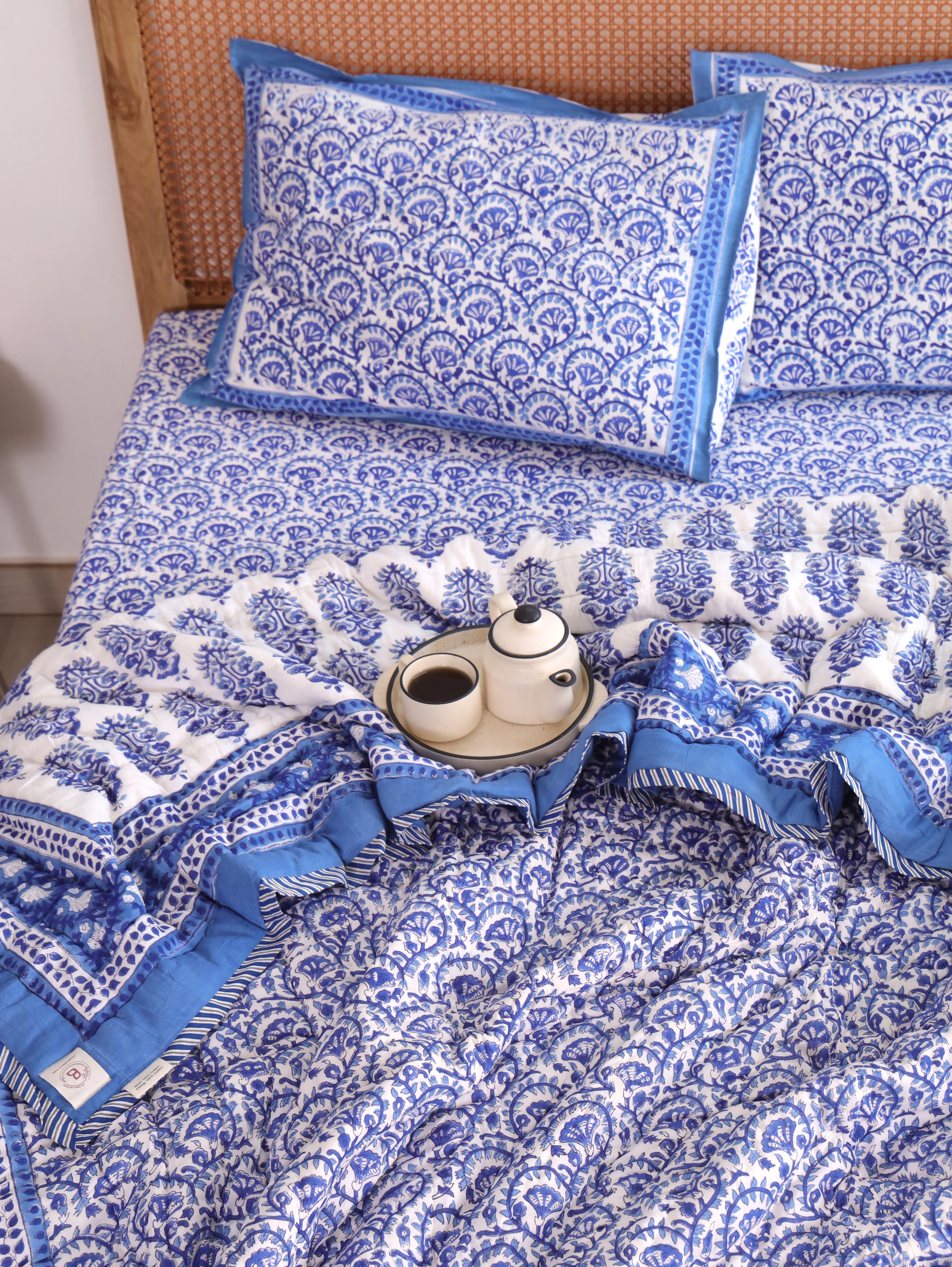 Blue Vine Bloom Reversible Cloud Quilt