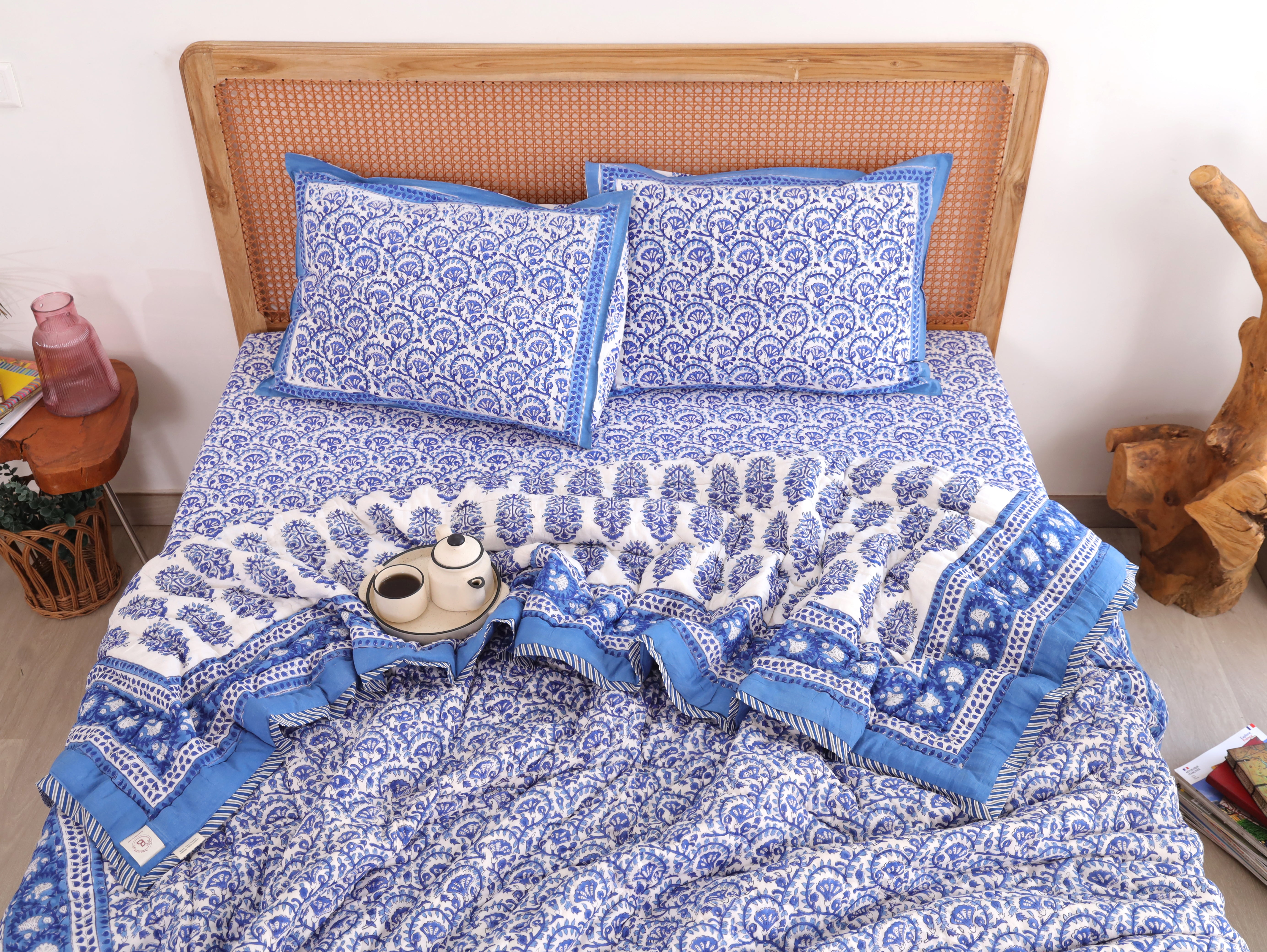 Blue Vine Bloom Reversible Cloud Quilt