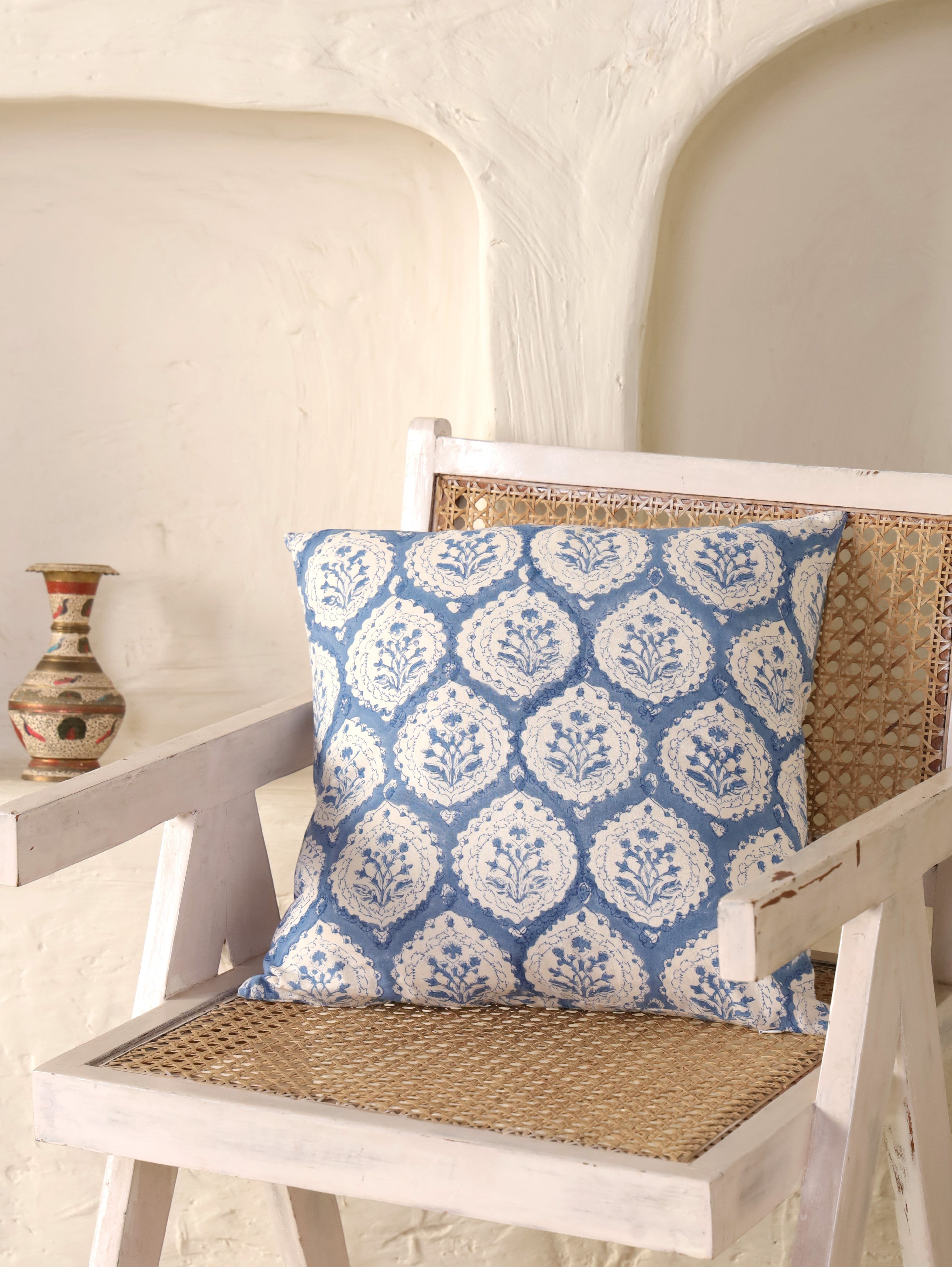 Dusty Blue Buta Cotton Cushion Cover