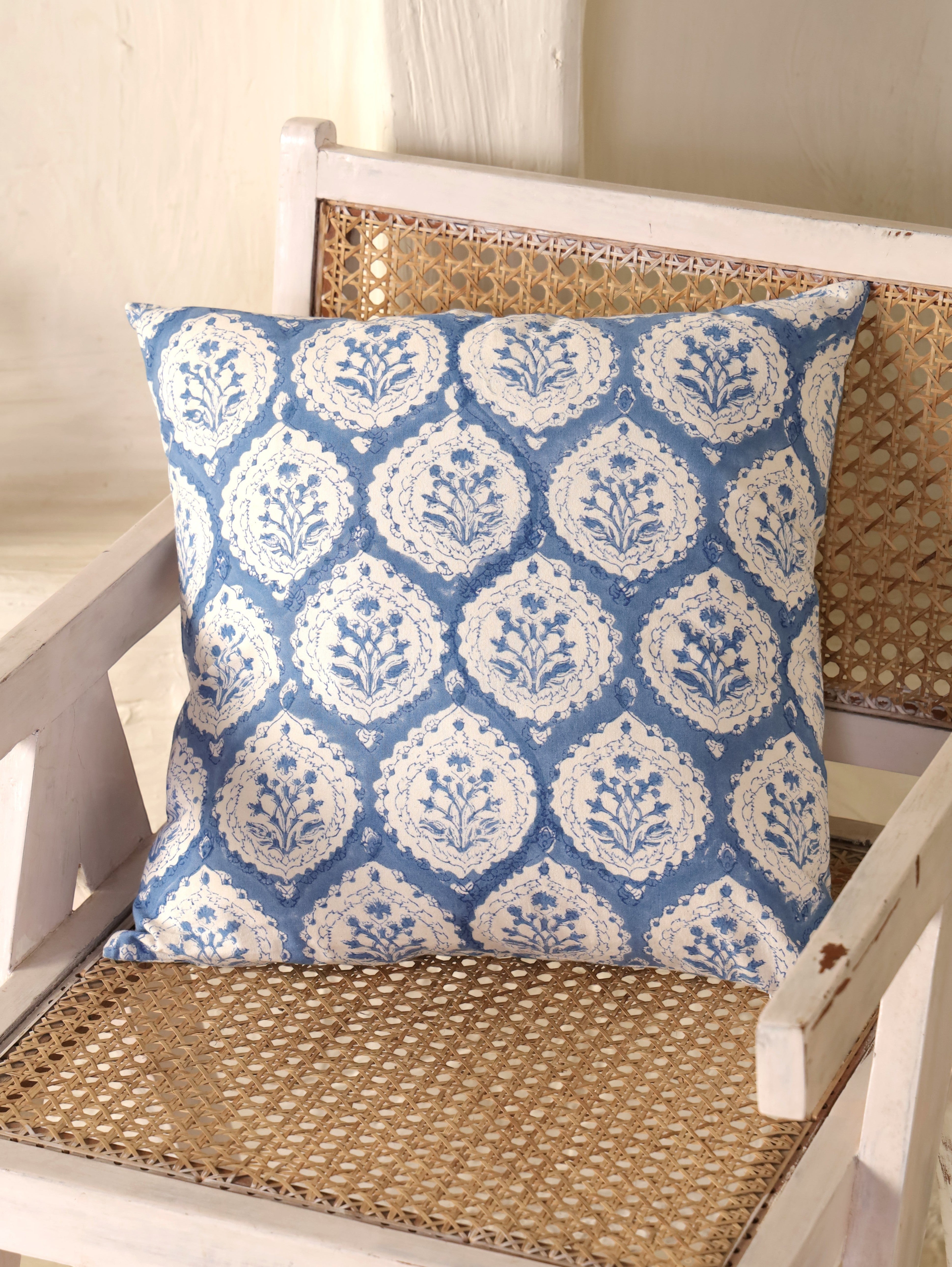 Dusty Blue Buta Cotton Cushion Cover