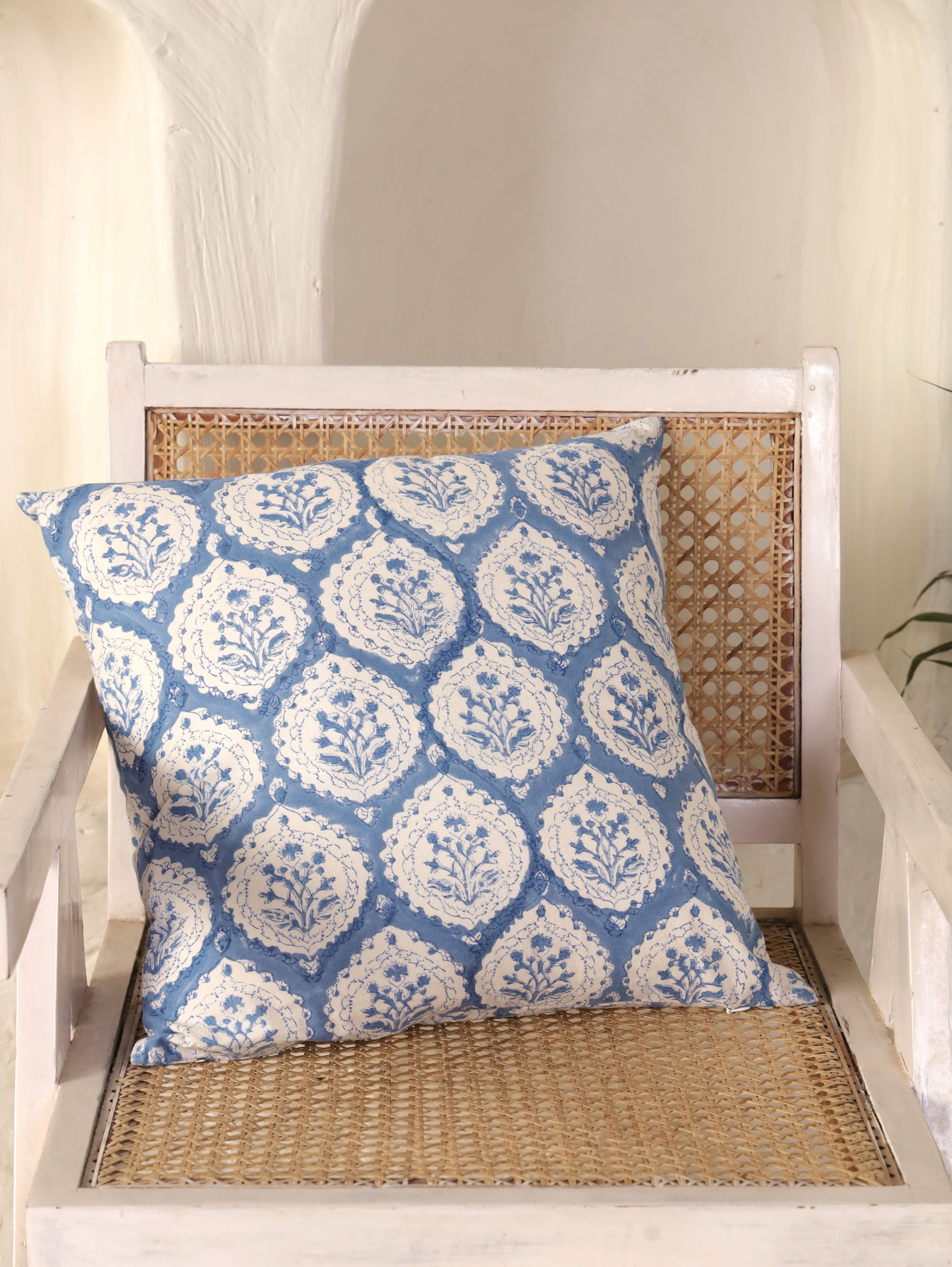 Dusty Blue Buta Cotton Cushion Cover