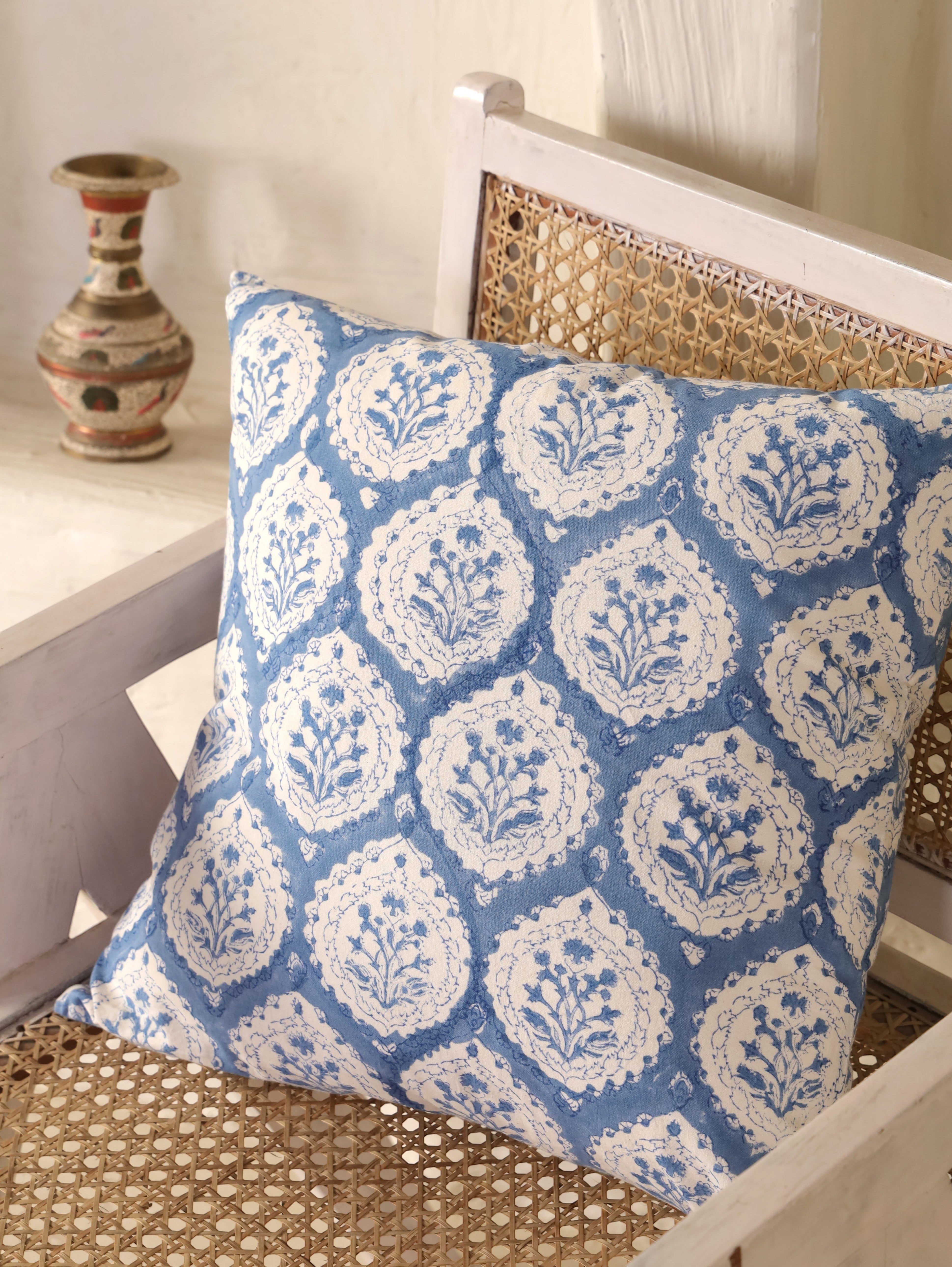 Dusty Blue Buta Cotton Cushion Cover
