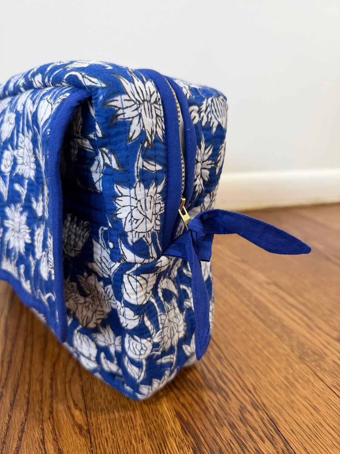Indigo Marigold Hand Block Printed Quilted Toiletries and Makeup Bag