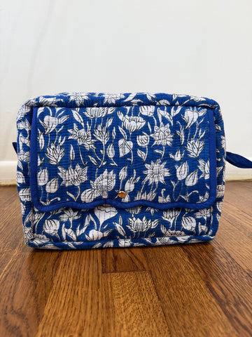 Indigo Marigold Hand Block Printed Quilted Toiletries and Makeup Bag