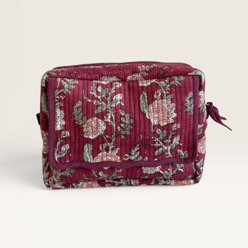 Burgundy Rose Quilted Toiletry & Makeup Bag