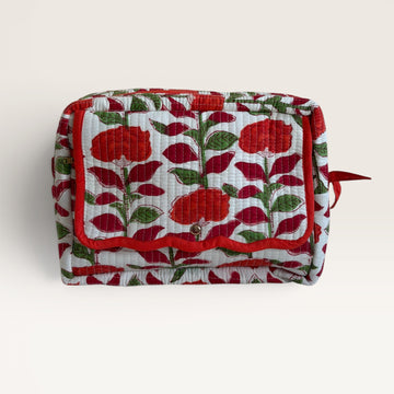 Orange Carnation Quilted Toiletry & Makeup Bag