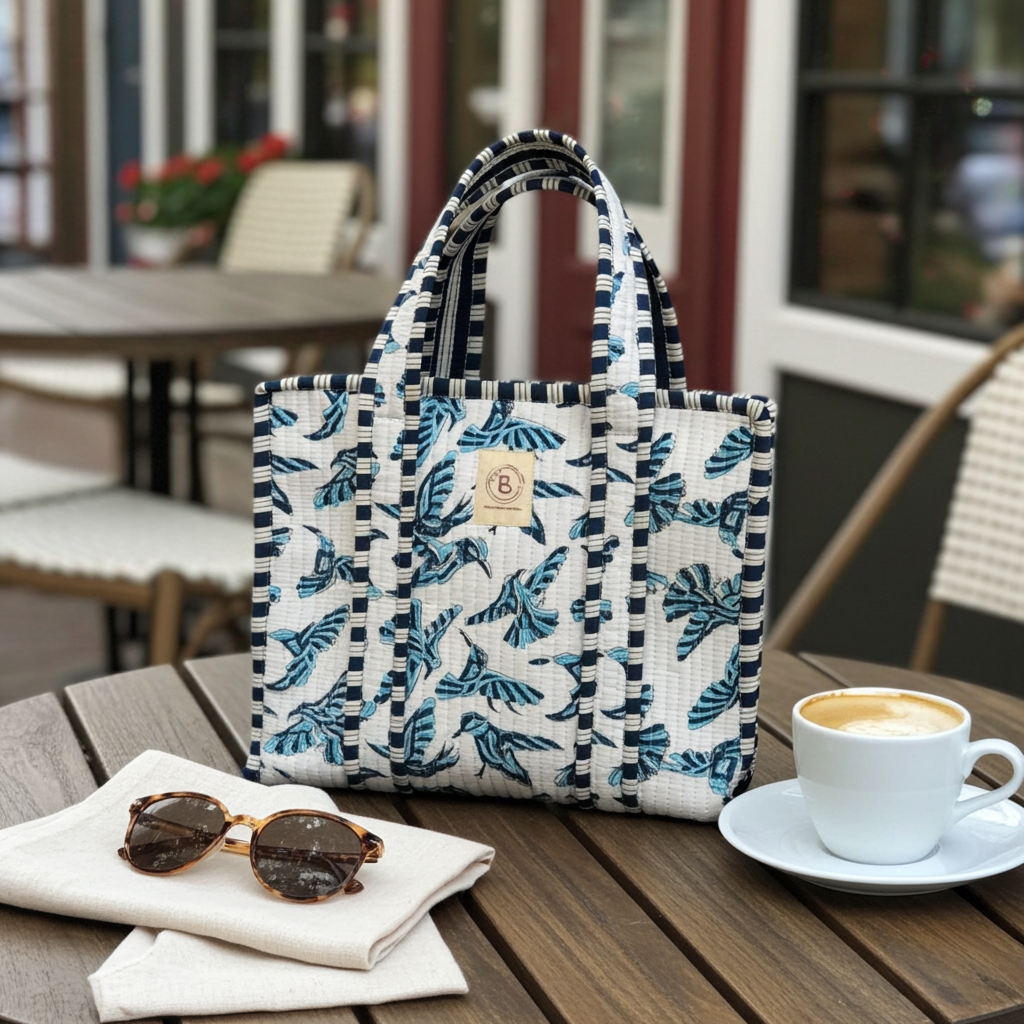 Blue Bird Quilted Mini Tote