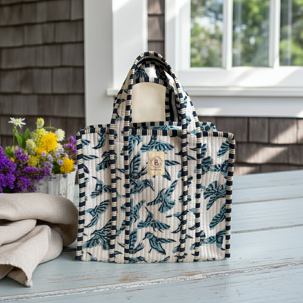 Blue Bird Quilted Mini Tote
