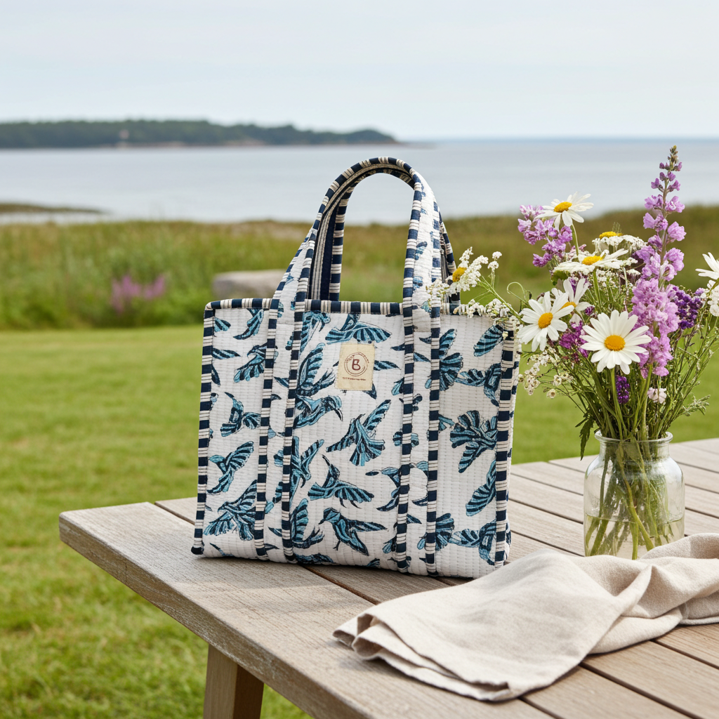 Blue Bird Quilted Mini Tote