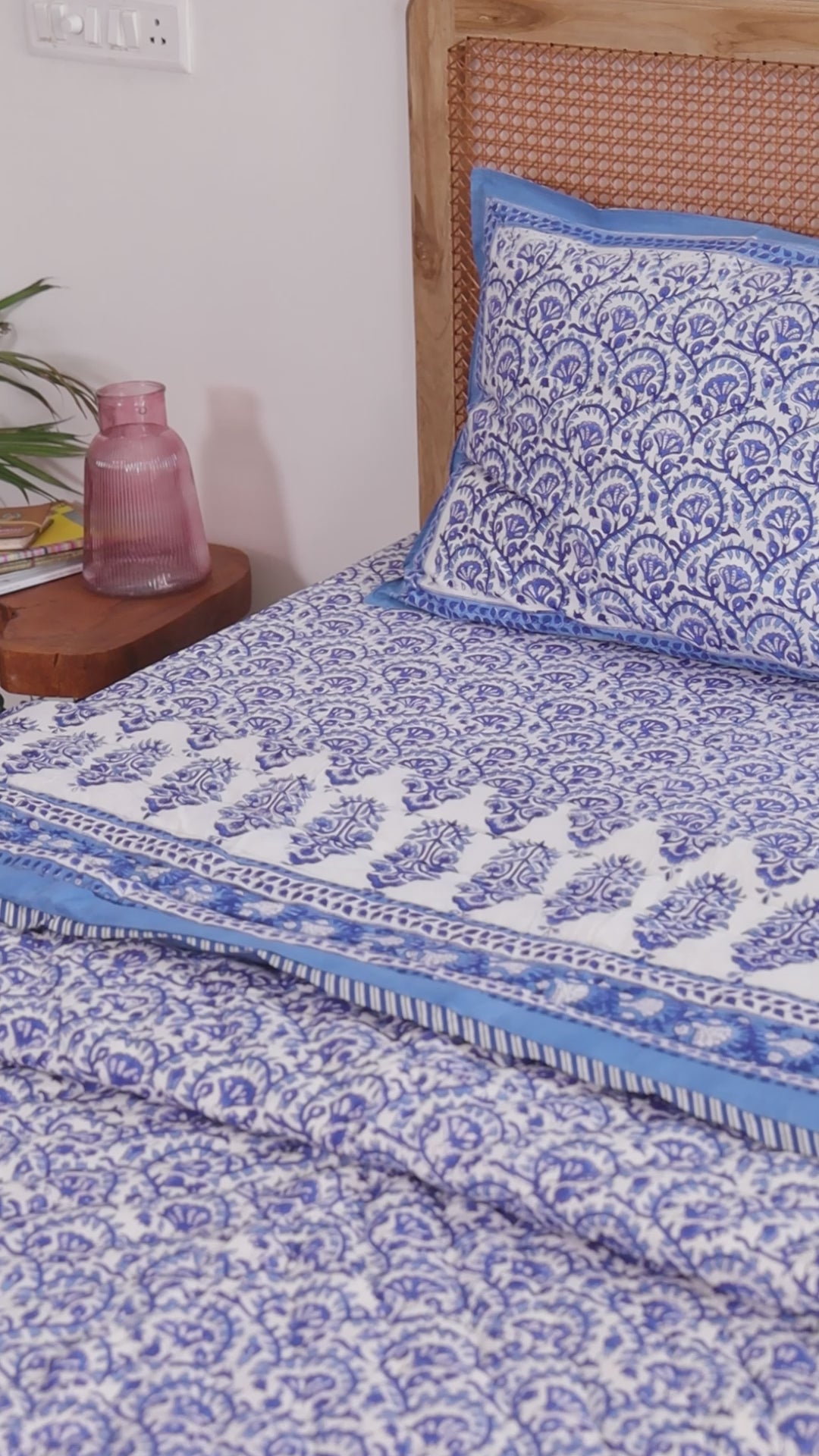 Blue Vine Bloom Reversible Cloud Quilt